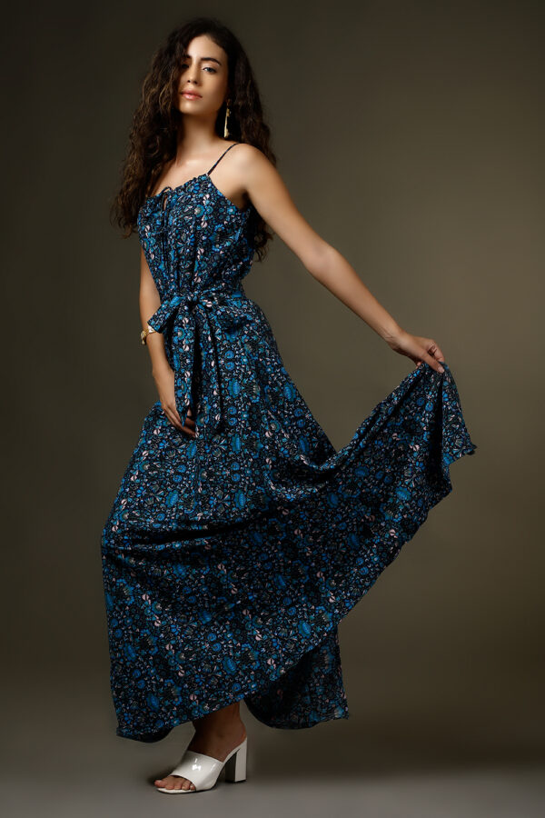 Midnight Blue Floral Maxi Dress - Image 4