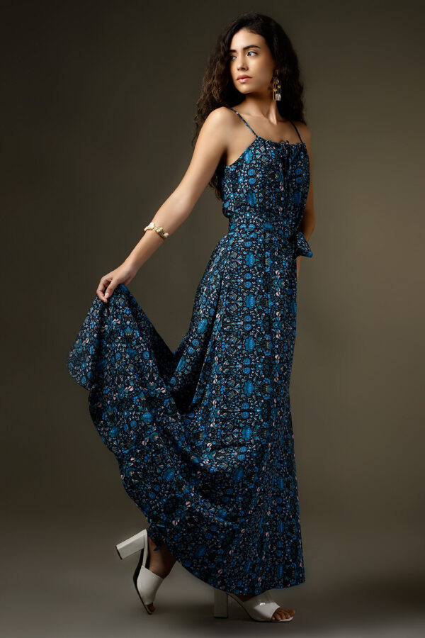 Midnight Blue Floral Maxi Dress - Image 3