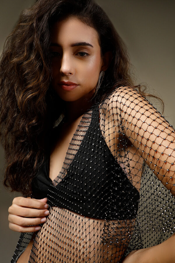 Black Crystal Mesh Shrug With Diamonds - Image 12